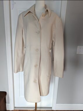 Mackintosh of New England Vintage Wool Blend Long Coat Cream Ivory Off White XL